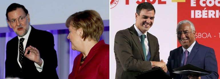 Mariano Rajoy con Angela Merkel y Pedro Sánchez con Antonio Costa Mariano Rajoy con Angela Merkel y Pedro Sánchez con Antonio Costa