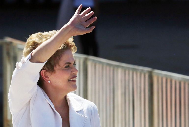 BRASILIA, BRAZIL - MAY 12: Suspended Brazilian President Dilma Rousseff waves before speaking to supporters at the Planalto presidential palace after the Senate voted to accept impeachment charges against Rousseff on May 12, 2016 in Brasilia, Brazil. Rousseff has been suspended from her presidential duties and will face a Senate trial for alleged manipulation of government accounts. (Photo by Mario TamaGetty Images) BRASILIA, BRAZIL - MAY 12: Suspended Brazilian President Dilma Rousseff waves before speaking to supporters at the Planalto presidential palace after the Senate voted to accept impeachment charges against Rousseff on May 12, 2016 in Brasilia, Brazil. Rousseff has been suspended from her presidential duties and will face a Senate trial for alleged manipulation of government accounts. (Photo by Mario TamaGetty Images)