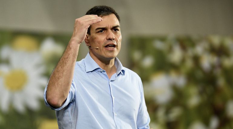 El líder del PSOE, Pedro Sánchez, durante un acto preelectoral del partido en Torrelavega El líder del PSOE, Pedro Sánchez, durante un acto preelectoral del partido en Torrelavega