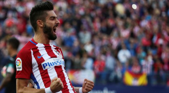 Football Soccer - Spanish Liga Santander - Atletico Madrid v Granada - Vicente Calderon stadium, Madrid, Spain, 15/10/16 Atletico Madrid's Yannick Ferreira-Carrasco celebrates after scoring a goal. REUTERS/Sergio Perez Football Soccer - Spanish Liga Santander - Atletico Madrid v Granada - Vicente Calderon stadium, Madrid, Spain, 15/10/16 Atletico Madrid's Yannick Ferreira-Carrasco celebrates after scoring a goal. REUTERS/Sergio Perez