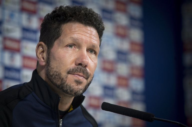 Diego Pablo Simeone, durante la rueda de prensa que ofreció en la Ciudad Deportiva de Majadahonda Diego Pablo Simeone, durante la rueda de prensa que ofreció en la Ciudad Deportiva de Majadahonda