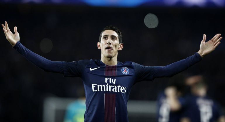 El jugador Ángel Di María de París Saint-Germain celebra el gol ante Barcelona. El jugador Ángel Di María de París Saint-Germain celebra el gol ante Barcelona.