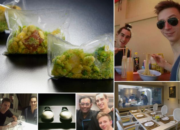 Montaje con platos de Gaggan y algunas fotos de Marc Pareda y Miguel de la Cruz en Bangkok, incluyendo un 'selfie' junto a Gaggan Anand. Montaje con platos de Gaggan y algunas fotos de Marc Pareda y Miguel de la Cruz en Bangkok, incluyendo un 'selfie' junto a Gaggan Anand.