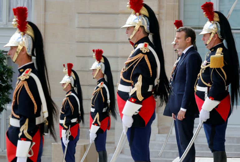 French President Emmanuel Macron waits for guests to leave at the Elysee Palace in Paris, France, June 12, 2017. French President Emmanuel Macron waits for guests to leave at the Elysee Palace in Paris, France, June 12, 2017.