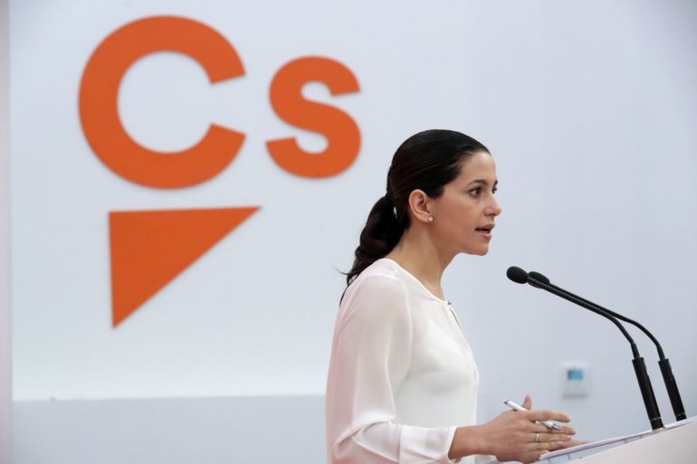 La portavoz nacional de Ciudadanos, Inés Arrimadas, durante la rueda de prensa posterior a la Ejecutiva Permanente del partido hoy en Madrid. La portavoz nacional de Ciudadanos, Inés Arrimadas, durante la rueda de prensa posterior a la Ejecutiva Permanente del partido hoy en Madrid.