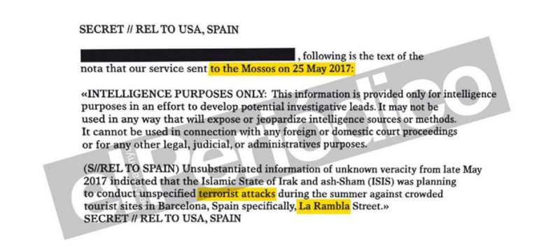 Carta del espionaje estadounidense a los Mossos. Carta del espionaje estadounidense a los Mossos.