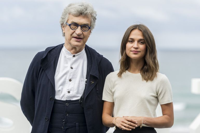 Wim Wenders and Alicia Vikander attend 'Submergence' photocall during 65th San Sebastian Film Festival on September 22, 2017 in San Sebastian, Spain Wim Wenders and Alicia Vikander attend 'Submergence' photocall during 65th San Sebastian Film Festival on September 22, 2017 in San Sebastian, Spain