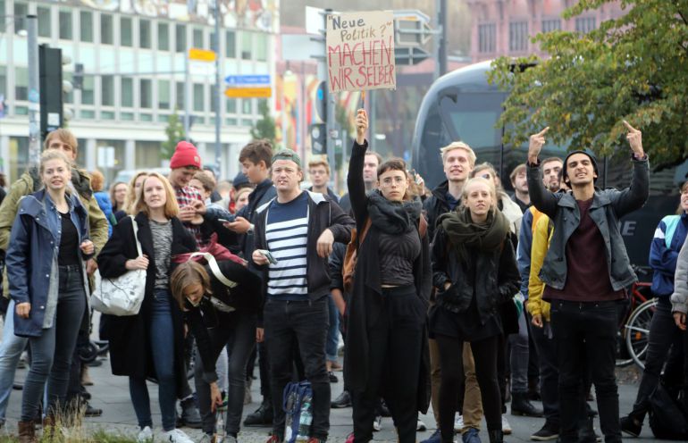 Protest against the Alternative for Germany (AfD) party where AfD holds their election event in Berlin, Germany, 24 September 2017. According to federal election commissioner more than 61 million people are eligible to vote in the elections for a new federal parliament, the Bundestag, in Germany. Protest against the Alternative for Germany (AfD) party where AfD holds their election event in Berlin, Germany, 24 September 2017. According to federal election commissioner more than 61 million people are eligible to vote in the elections for a new federal parliament, the Bundestag, in Germany.