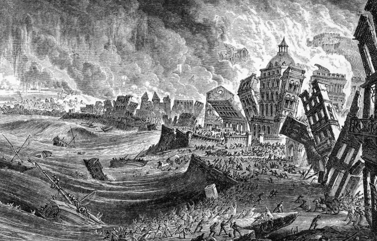 Ilustración sobre el terremoto y posterior tsunami que sufrió Lisboa el 1 de noviembre de 1755 Ilustración sobre el terremoto y posterior tsunami que sufrió Lisboa el 1 de noviembre de 1755