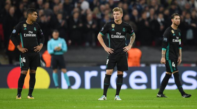 Casemiro, Kroos y Ramos, durante el encuentro de Wembley Casemiro, Kroos y Ramos, durante el encuentro de Wembley