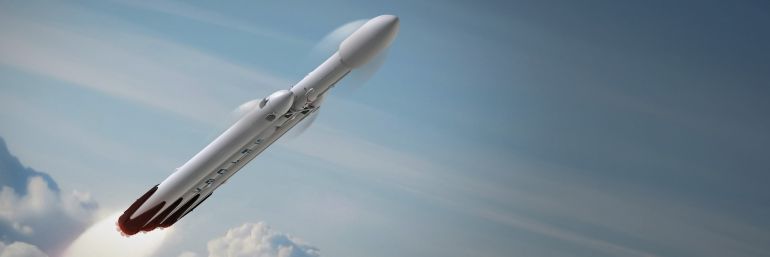 Simulación del despegue del cohete Falcon Heavy de la empresa Space X.
Simulación del despegue del cohete Falcon Heavy de la empresa Space X.