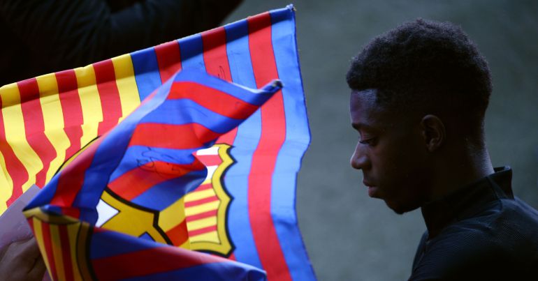 Dembélé durante un acto con el Barça Dembélé durante un acto con el Barça