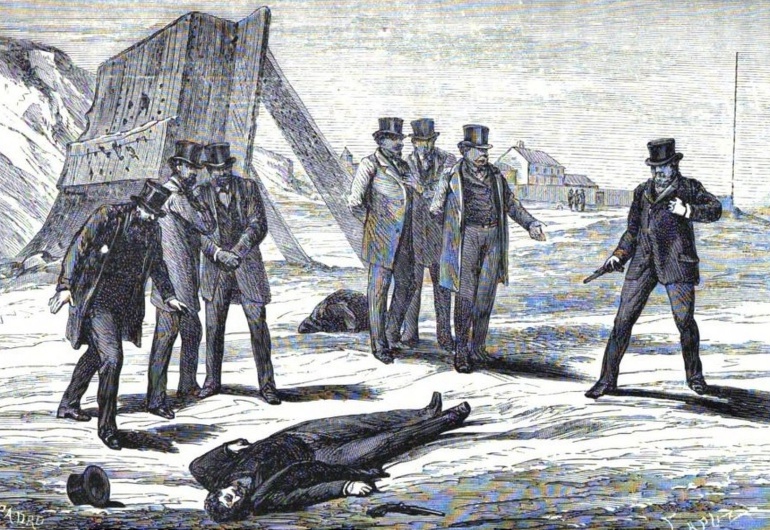 Ilustración del duelo disputado entre Enrique de Borbón y Antonio de Orleáns Ilustración del duelo disputado entre Enrique de Borbón y Antonio de Orleáns