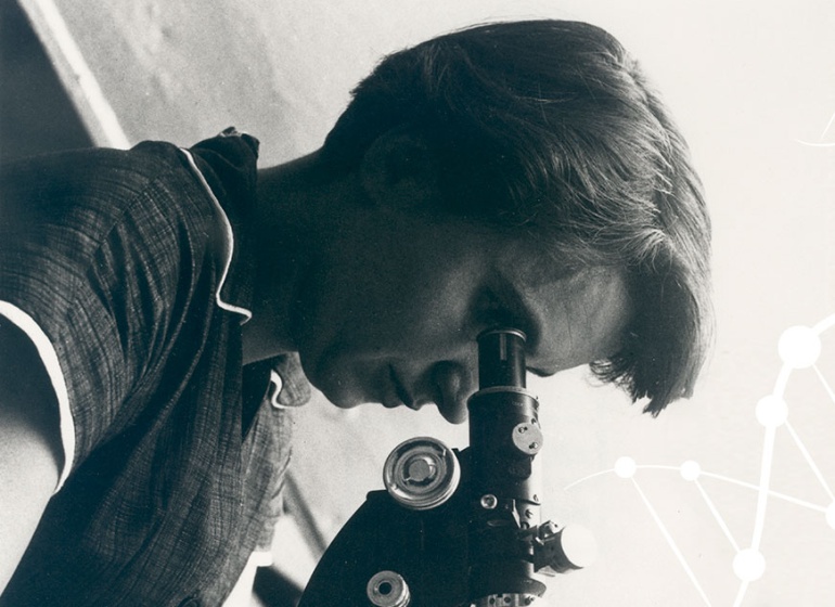 Rosalind Franklin observa a través del microscopio Rosalind Franklin observa a través del microscopio