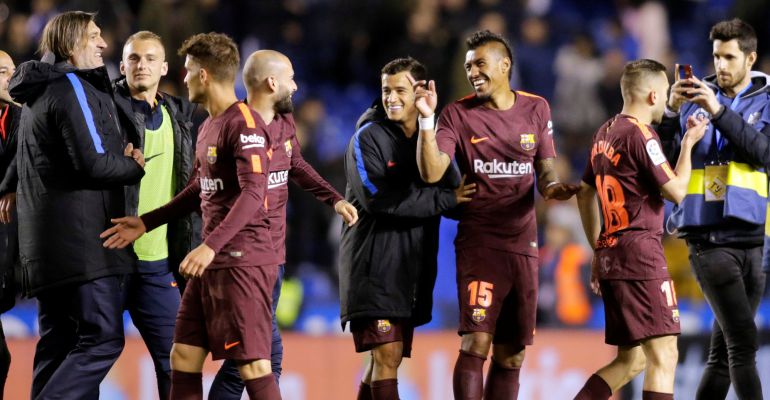 Los jugadores del Barcelona celebran el título de Liga Los jugadores del Barcelona celebran el título de Liga
