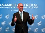Luis Rubiales reacts after being elected as Spanish Soccer Federation's new president in Las Rozas, Spain, May 17, 2018. REUTERS/Sergio Perez