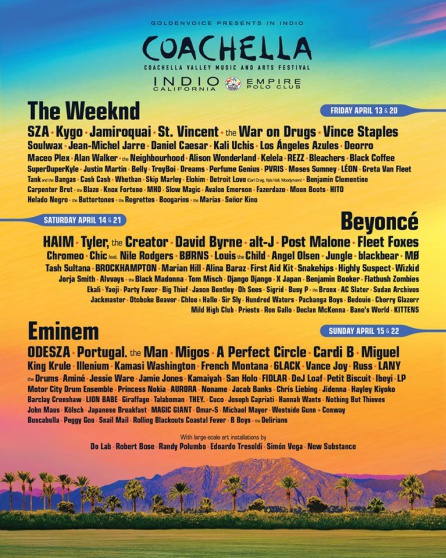 Cartel del Coachella 2018 donde HAIM era la segunda banda en la programación del sábado tras Beyoncé Cartel del Coachella 2018 donde HAIM era la segunda banda en la programación del sábado tras Beyoncé