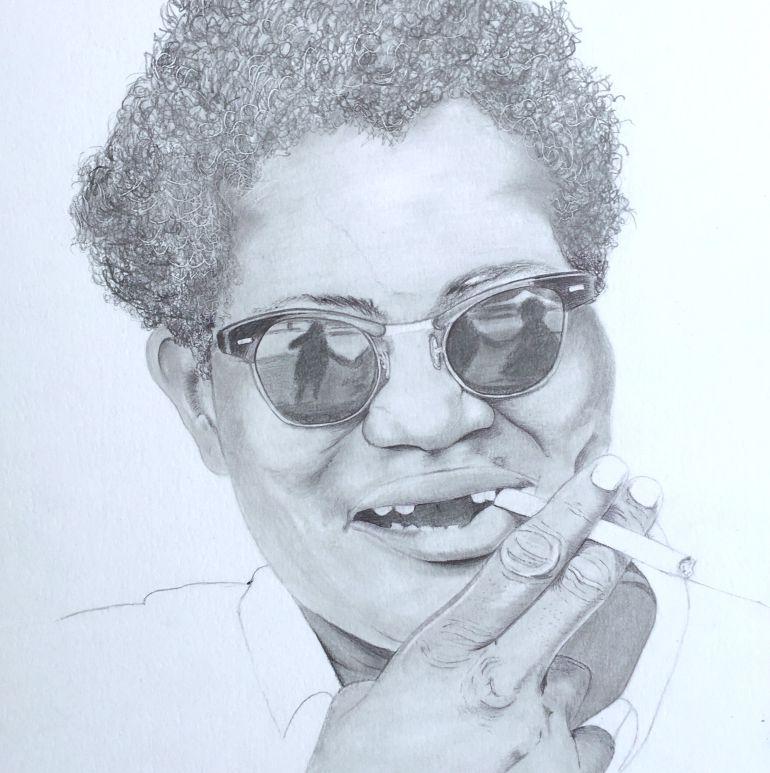 Ilustración a lápiz de Big Mama Thornton Ilustración a lápiz de Big Mama Thornton