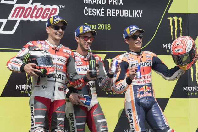 Podio en el GP de Brno en la República Checa con doblete de Ducati Podio en el GP de Brno en la República Checa con doblete de Ducati