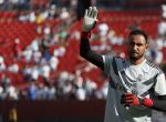 Aug 4, 2018; Landover, MD, USA; Real Madrid goalkeeper Keylor Navas waves to fans during warm ups prior to Real Madrid's game against Juventus during an International Champions Cup soccer match at FedEx Field. Real Madrid won 3-1. Mandatory Credit: Geoff Burke-USA TODAY Sports