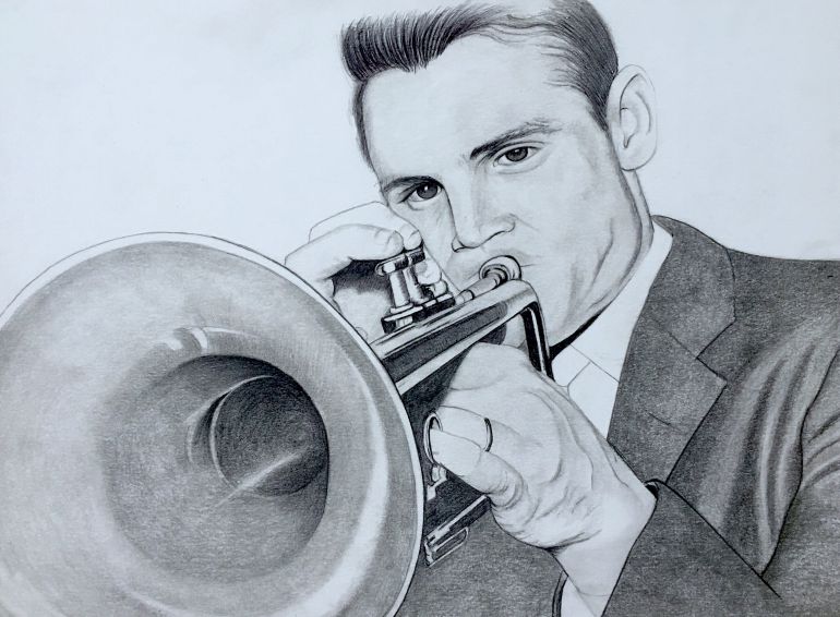 Ilustración a lápiz de Chet Baker en sus inicios Ilustración a lápiz de Chet Baker en sus inicios