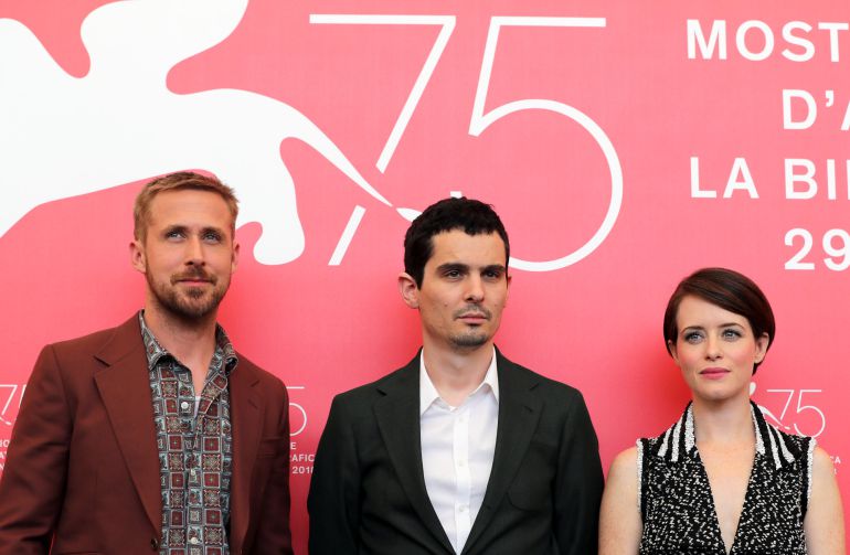 The 75th Venice International Film Festival - photocall for the opening movie "First Man" competing in the Venezia 75 section - Venice, Italy, August 29, 2018 - Director Damien Chazelle with actors Ryan Gosling and Claire Foy The 75th Venice International Film Festival - photocall for the opening movie "First Man" competing in the Venezia 75 section - Venice, Italy, August 29, 2018 - Director Damien Chazelle with actors Ryan Gosling and Claire Foy