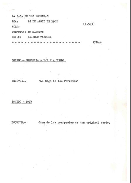 Página de un guión de 'La Saga de los Porretas' Página de un guión de 'La Saga de los Porretas'