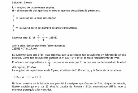 Solución del enigma de la partesana, tal y como aparecen en los apuntes del profesor Letona. Solución del enigma de la partesana, tal y como aparecen en los apuntes del profesor Letona.
