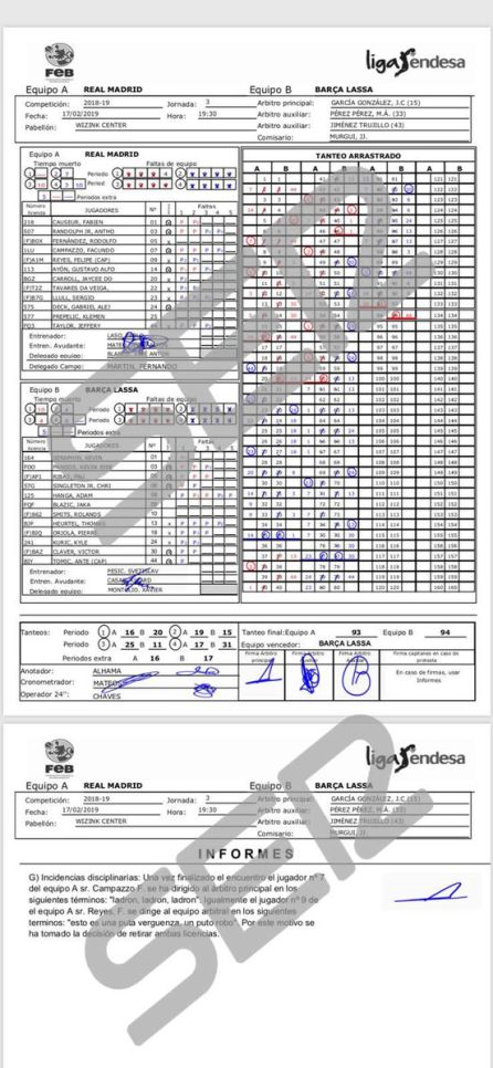 El acta arbitral de la final de la Copa del Rey El acta arbitral de la final de la Copa del Rey