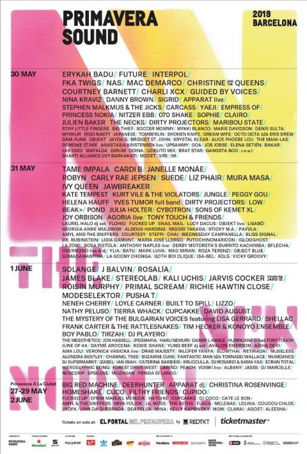 Cartel del Primavera Sound 2019. Cartel del Primavera Sound 2019.
