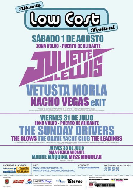 Primer cartel del Low Cost, en 2009, con Juliette Lewis como cabeza de cartel Primer cartel del Low Cost, en 2009, con Juliette Lewis como cabeza de cartel