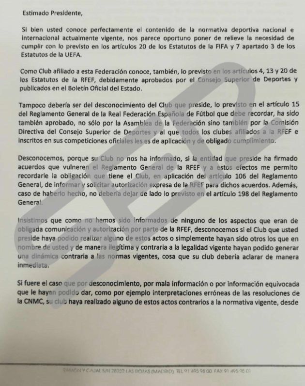 La carta que Andreu Camps ha mandado a los 14 clubes que no apoyan la iniciativa de la RFEF La carta que Andreu Camps ha mandado a los 14 clubes que no apoyan la iniciativa de la RFEF