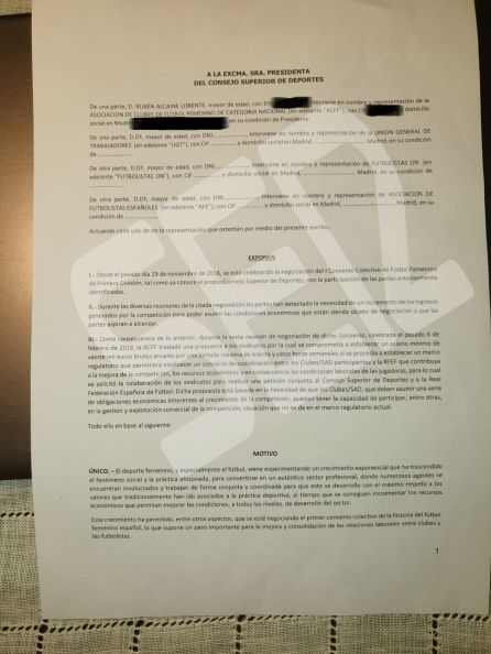 Primera página de la carta, a la que ha tenido acceso El Larguero Primera página de la carta, a la que ha tenido acceso El Larguero