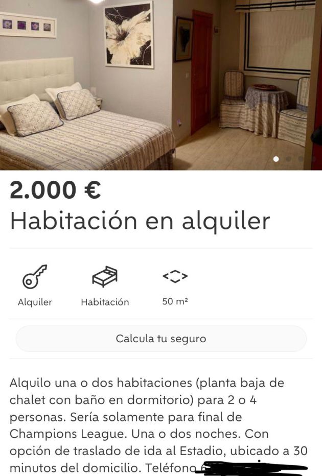 Una oferta en Wallapop por la que piden desde 2000 euros por una habitación en Arroyomolinos Una oferta en Wallapop por la que piden desde 2000 euros por una habitación en Arroyomolinos