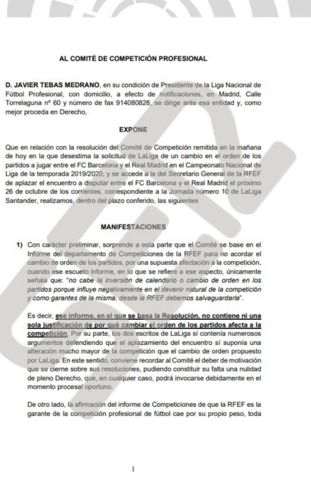 Comunicado de La LIga Comunicado de La LIga