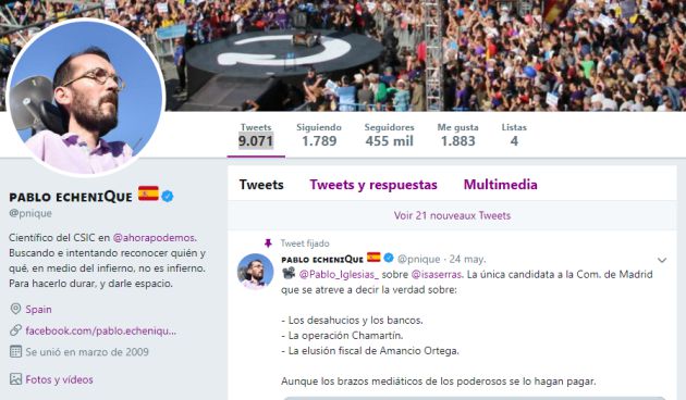Pablo Echenique hace limpieza en su cuenta de Twitter Pablo Echenique hace limpieza en su cuenta de Twitter