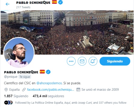 Pablo Echenique hace limpieza en su cuenta de Twitter Pablo Echenique hace limpieza en su cuenta de Twitter