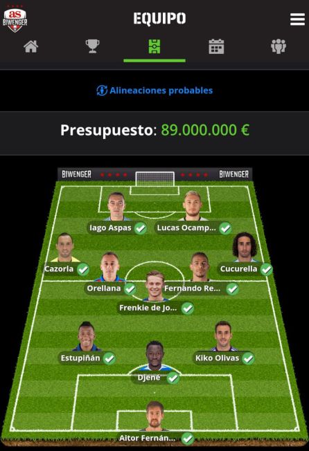 El equipo Biwenger de El Larguero de esta jornada El equipo Biwenger de El Larguero de esta jornada