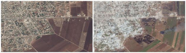 Imagen comparativa de Idlib en 2018 (izq) y 2019 (dch) Imagen comparativa de Idlib en 2018 (izq) y 2019 (dch)