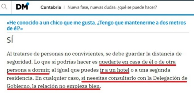 Captura de un fragmente de la guía para la desescalada que el Diario Montañés publicó en su página web Captura de un fragmente de la guía para la desescalada que el Diario Montañés publicó en su página web