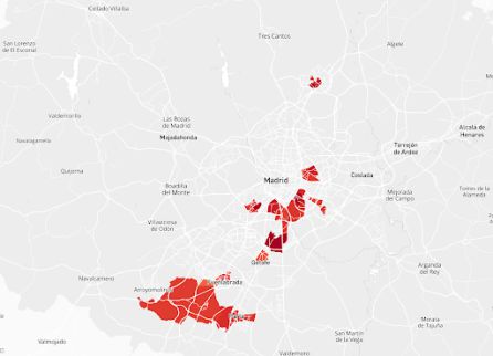 Mapa de los confinamientos en Madrid Mapa de los confinamientos en Madrid