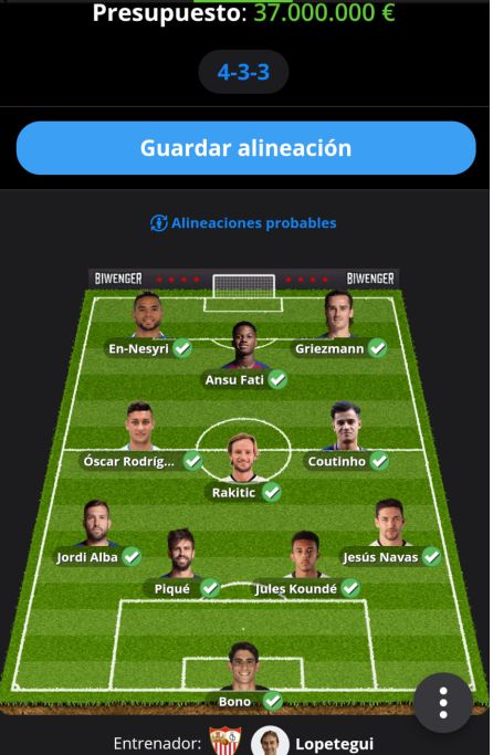 Alineación entre Barça y Sevilla Alineación entre Barça y Sevilla