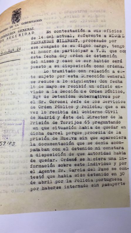 Fragmento en el que se explica la salida de la cárcel de Miguel Hernández Fragmento en el que se explica la salida de la cárcel de Miguel Hernández