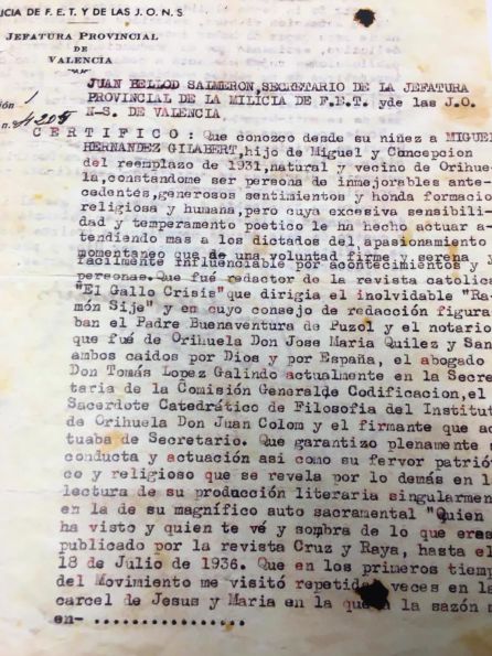 Carta de Juan Bellod defendiendo al poeta Carta de Juan Bellod defendiendo al poeta