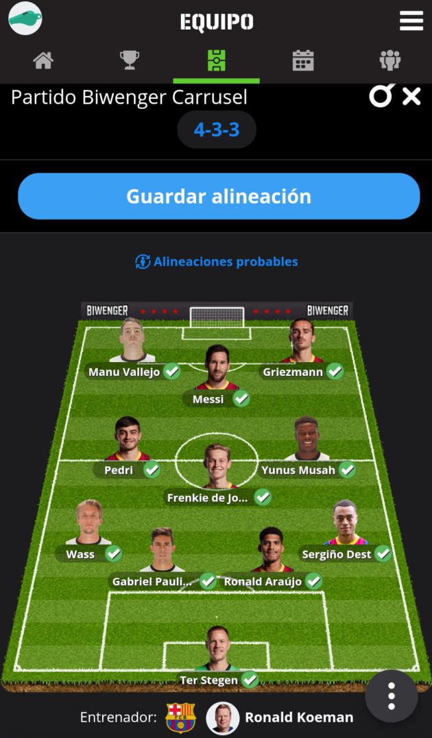 El once de El Larguero para el reto de Biwenger y Carrusel El once de El Larguero para el reto de Biwenger y Carrusel