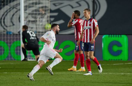 Dani Carvajal celebrando el autogol de Oblak en el pasado derbi. Dani Carvajal celebrando el autogol de Oblak en el pasado derbi.
