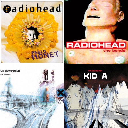 Portadas de los cuatro primeros discos de Radiohead Portadas de los cuatro primeros discos de Radiohead