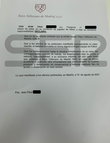 El contrato del jugador del Rayo B El contrato del jugador del Rayo B
