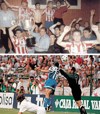 Arriba, la celebración en la Copa del 91 con el Atlético. Abajo, el gol a Zubizarreta con el Deportivo, que supuso la Copa del 95. Arriba, la celebración en la Copa del 91 con el Atlético. Abajo, el gol a Zubizarreta con el Deportivo, que supuso la Copa del 95.
