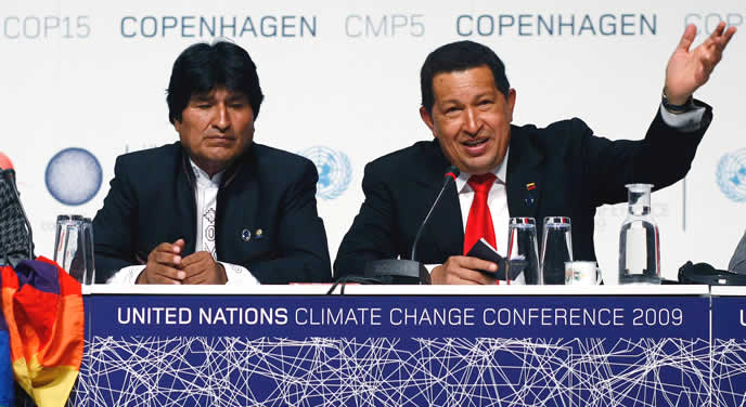 Evo Morales y Hugo Chávez, en la Cumbre de Copenhague de 2009 Evo Morales y Hugo Chávez, en la Cumbre de Copenhague de 2009